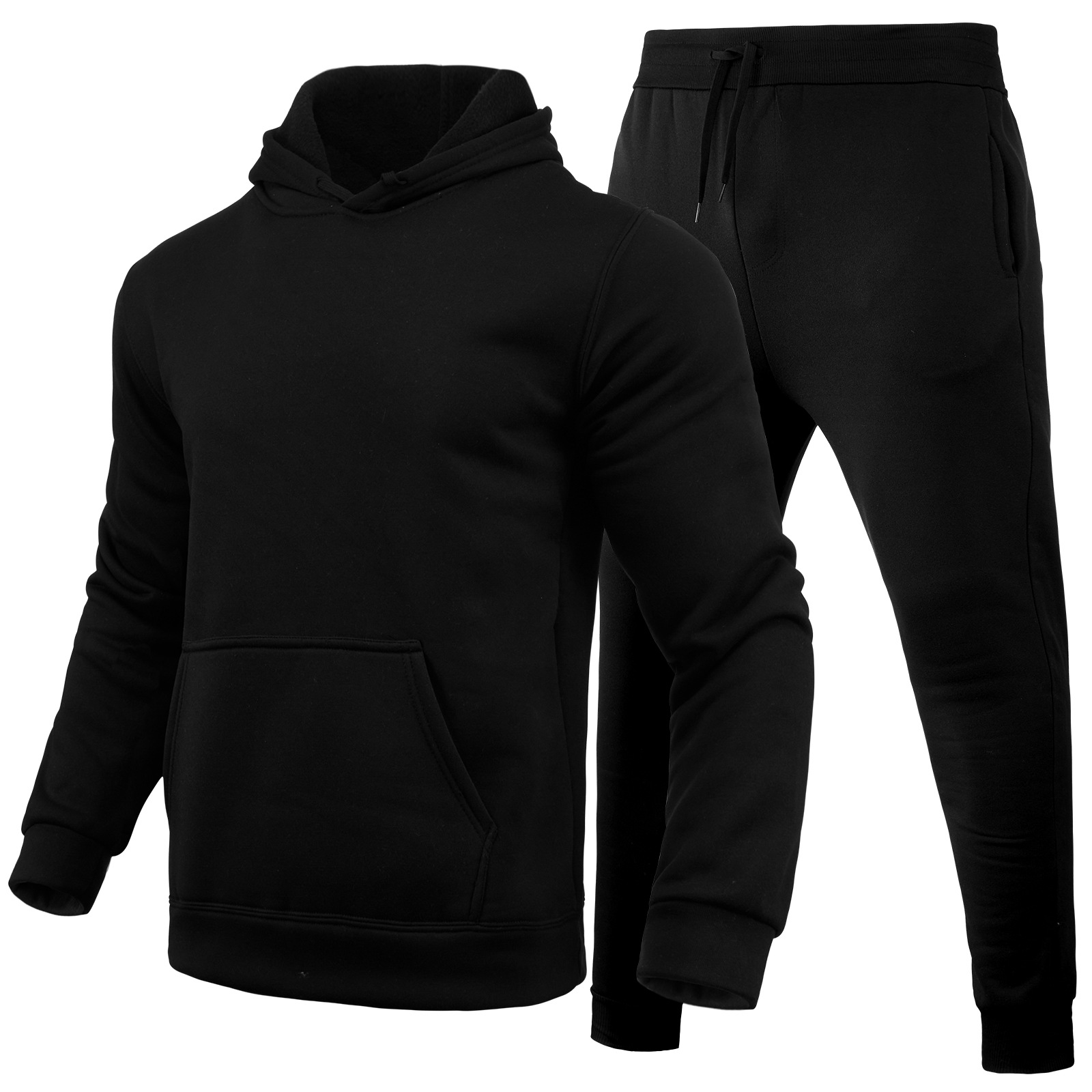 220g Herbst/Winter Herren und Damen Casual Europäische Größe Blank Einfarbig Fleece Lose Pullover Hosen Zweiteiliges Set_voghion.com