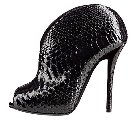 Europe and the United States big fish mouth shell ankle boots women's black snake pattern horse hair high heel short boots foreign trade women's shoes manufacturers Europe and the United States big fish mouth shell ankle boots women's black snake pattern horse hair high heel short boots foreign trade women's shoes manufacturers