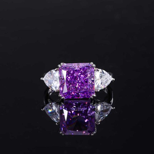 Zhuang Sheng Sheng Jewelry S925 full silver high-carbon diamond mint green square 10*10 open-mouth ring 5 carat women's ring