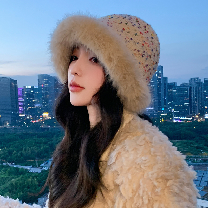 冬季帽子女七彩针织毛线帽加厚保暖蒙古帽大头围显脸小百搭毛绒帽|undefined
