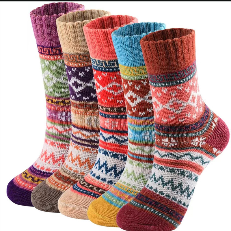 Women's Retro Wool Socks Warm Wool Men's Thick Knitted Socks Boots Socks Winter Gift Crew