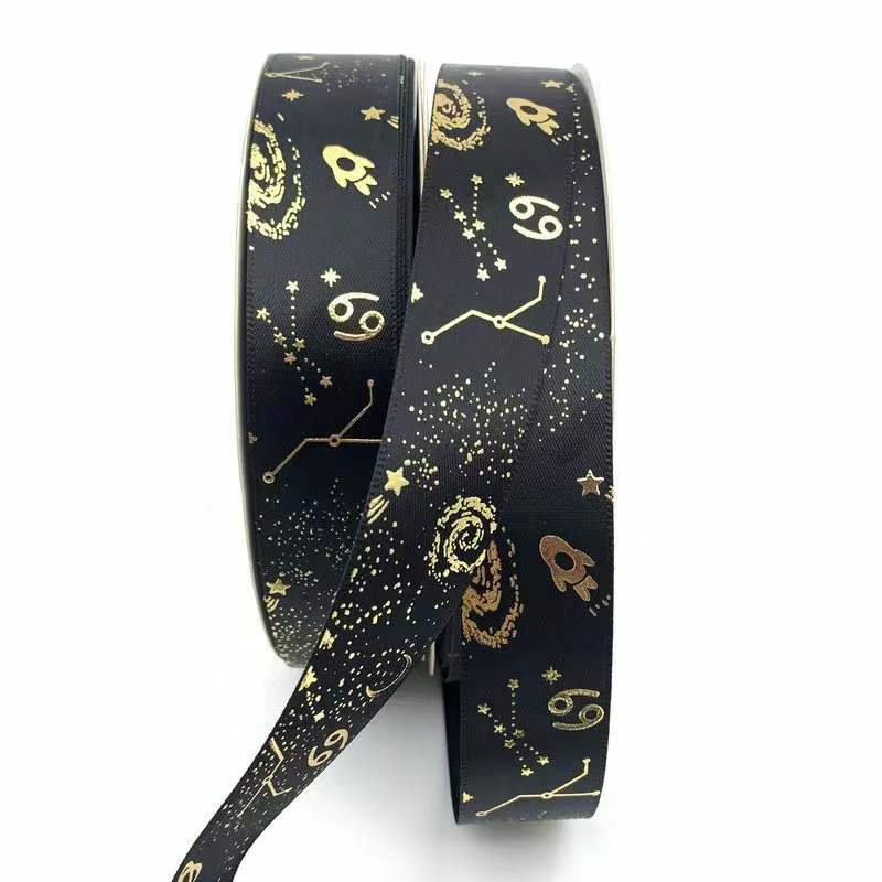 2,5 cm constelación Cinta de Oro bandeja hecho a mano flor caja de regalo embalaje poliéster cinturón estrella impresión cinta color