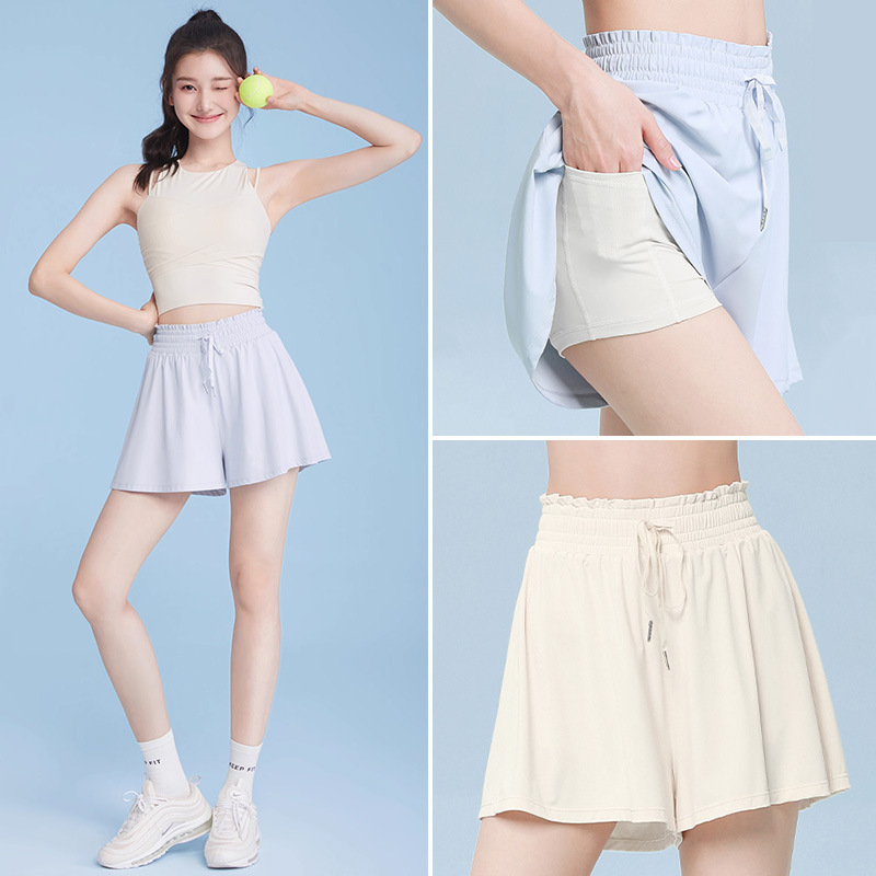 Ice Silk Yoga Shorts Women's Summer 2025 New Outer Wear Running Casual Loose Wide-Leg Culottes Five-Point Sports Pants