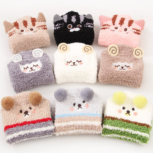 Autumn and winter coral fleece floor socks thickened warm socks autumn and winter moon socks women's cartoon thickened warm socks