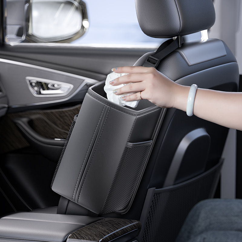 Cross-Border Car Seat Side Tissue Box Tissue Pack with Side Storage Net Car-Mounted Large Water Cup Storage Bag
