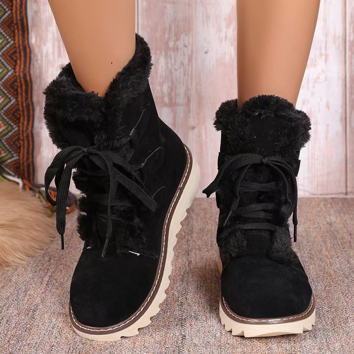 Große größe schnee stiefel frauen tragen mode große größe schnüren flache und flor verdickung_voghion.com