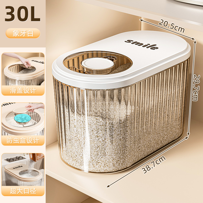 [Xô đựng gạo sọc] 30L-Trắng+Trà trong suốt