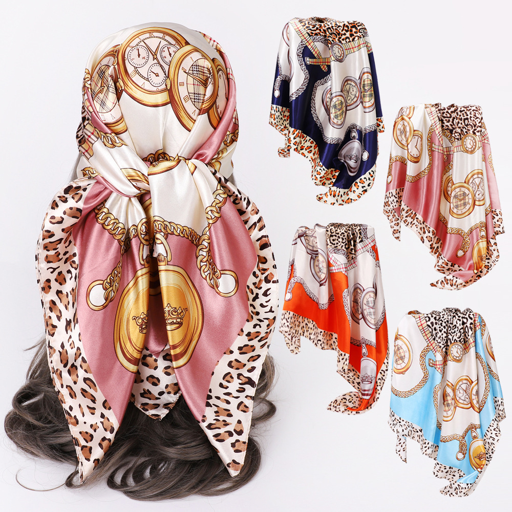 Women's Elegant Lady Leopard Satin Printing Silk Scarf display picture 1