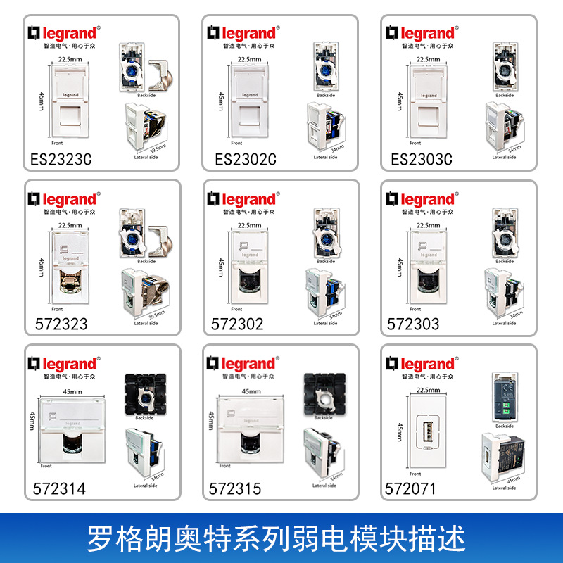 罗格朗奥特系列弱电模块电话网络电视插座配合支架配件
