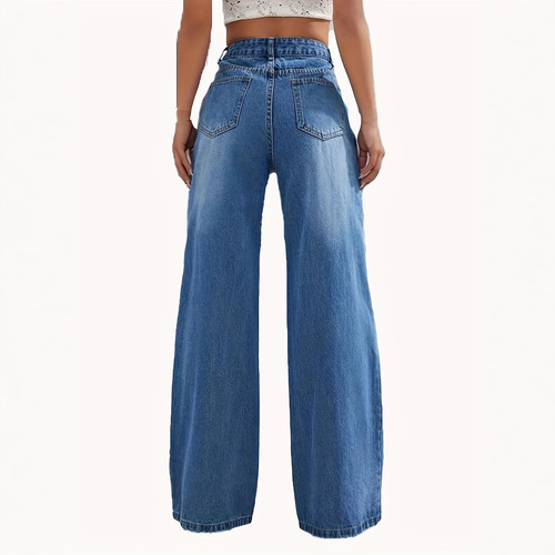 Bestselling European and American Women's Jeans Amazon Washed High Waist Loose Straight Leg Wide Leg Versatile Fashion