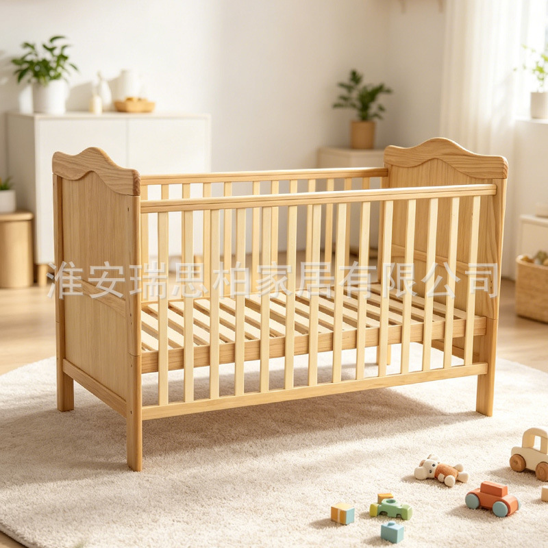 Multifunctional Baby Crib with Solid Wood and Full Guardrails, Convertible into a Children's and Youth Bed, Exclusively for Cross-Border Sales