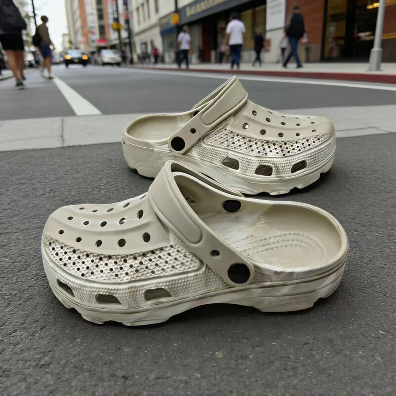 Trendy Marble-Patterned Clogs 2026 New Model Men's Outdoor Slippers Thick-Soled Non-Slip Couple's Sandals