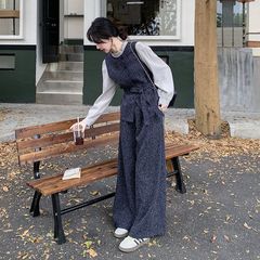 早秋盐系轻熟一整套穿搭女2025新款时尚气质马甲打底衫长裤三件套