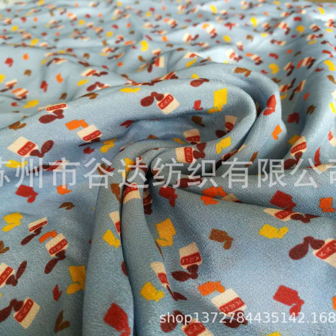 人丝双绉印花50D有光人造丝*50D粘胶加捻长丝/    替代真丝双绉