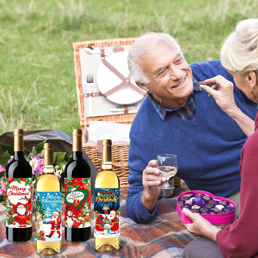 Transfronteriza nueva decoración de Navidad etiqueta adhesiva creativa botella de vino pegatina FIESTA DE Navidad decoración suministros