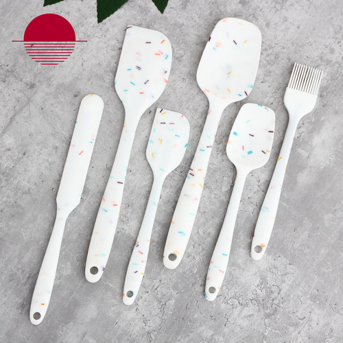 Amazon Hot Selling Silicone Kitchenware Colorful Grain Cream Spatula Six-piece Set Baking Tools Spatula Oil Brush Set