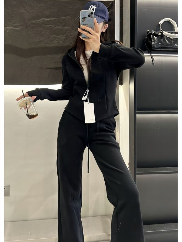 防风卫衣套装2025新款女修身显瘦加绒加厚瑜伽运动连帽桑坡两件套|undefined