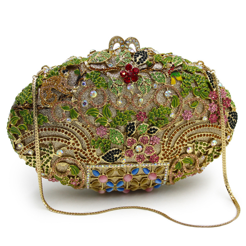 Nuevo paquete de cena de moda transfronteriza, bolsas tridimensionales, bolsas de diamantes completas, bolsas de mano, embrague nuevo oro