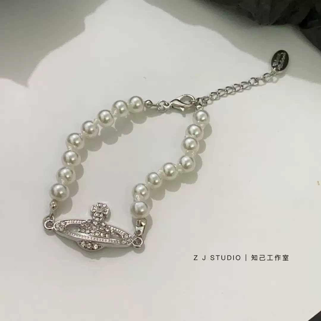 珍珠土星手链高级感闪钻星球手饰复古小众设计轻奢满钻气质手镯