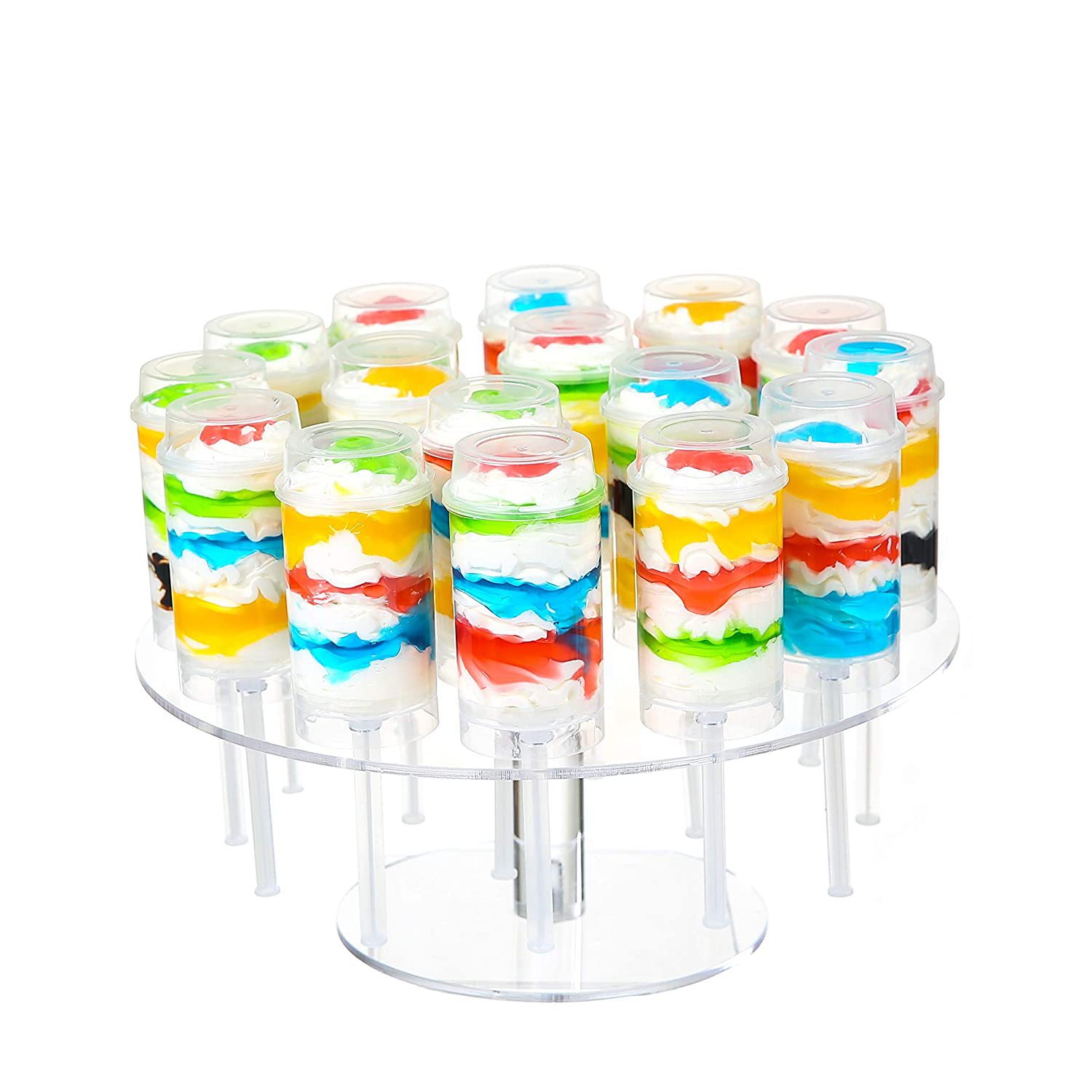 16孔圆形有机玻璃推推筒展示架 亚克力透明甜点展示架 cake stand