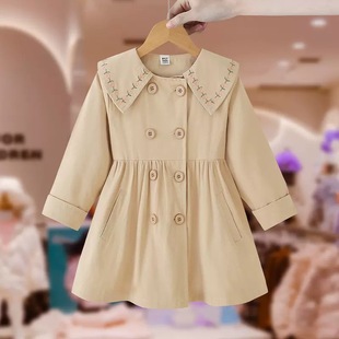 Girls' Turn-Down Collar Jacket Spring and Autumn New Stylish Korean Version Children's Autumn Trench Coat Fashionable Children's Clothing