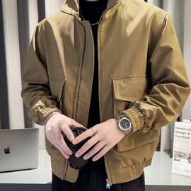 卡其色外套男春秋款韩系潮牌短款工装飞行夹克春季新款立领棒球服