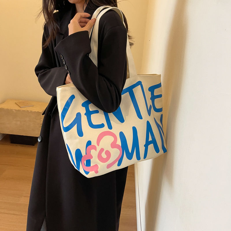Commuting single-shoulder letter large-capacity versatile bag, canvas bag, Japanese student class artistic bag, women's tote handbag undefined
