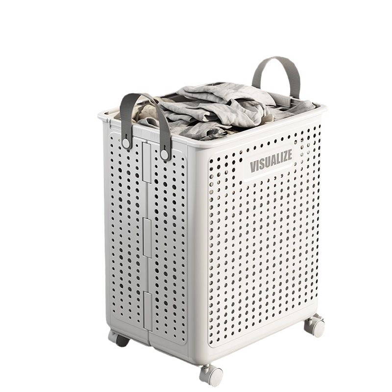Cesta plegable para ropa sucia Cesta portátil multifuncional para ropa sucia hueca para el hogar con ruedas Cesta de almacenamiento para el balcón del baño