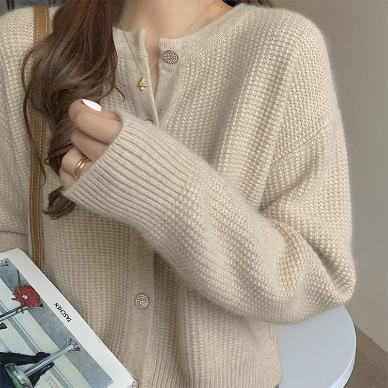 网红温柔风毛衣外套女短款圆领上衣外搭复古港风小个子针织开衫潮|undefined