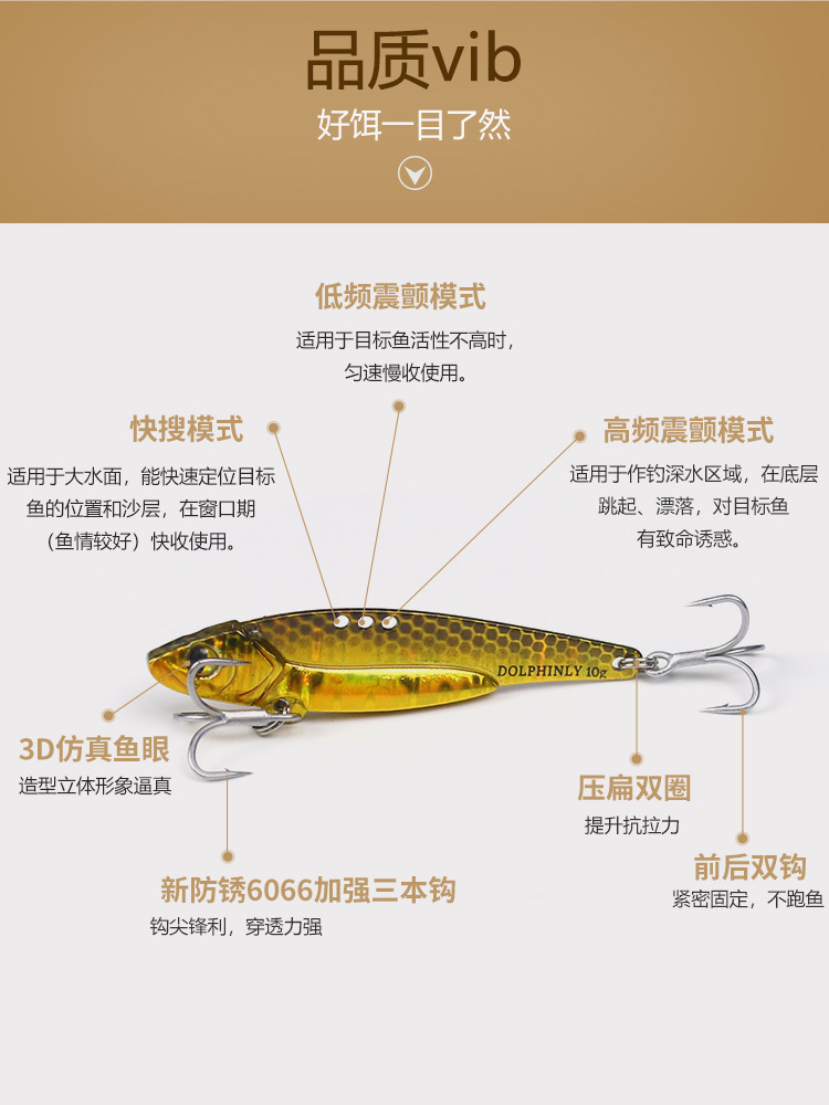 Longya VIB, luya, cuchillo falso, cobre, VIB, proyección remota, sequinilla de metal, vibración, boca levantada, pez militar, ojos rojos, microorganismos de pez