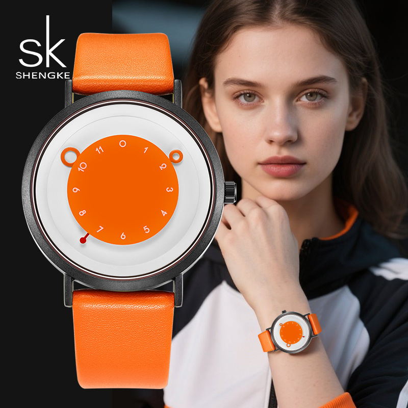 Sk Watch Men's and Women's Waterproof Simple Large Dial Couple Quartz Watch Student Party Unisex Belt Watch Women 0211