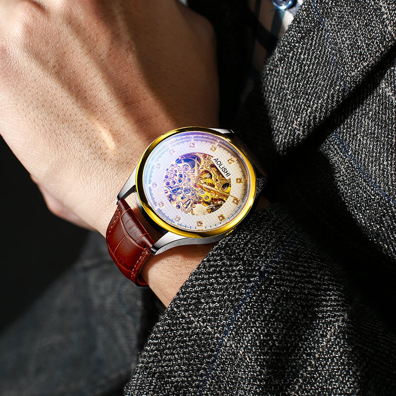 Đồng hồ nam Automatic Skeleton Tourbillon lộ máy, dây da hoặc thép, mặt kính chống xước, phát quang, chống nước
