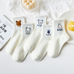 秋冬新款女士純棉小熊襪子中筒襪學生休閒校園網紅ins潮諸暨襪子