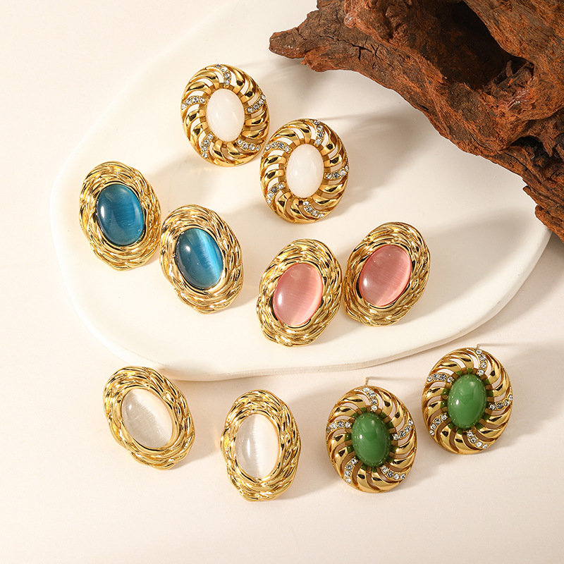 22g Weight Titanium Steel Ear Needle Material Ear Studs Classification 1 Pair Quantity Holiday, Daily Occasion Titanium Steel Material Oval Pattern All Seasons Season Women's Gender Plating Design Vacation, Classic Style Style 1 Pair Vacation Classic Style Oval Plating Titanium Steel Ear Studs 无