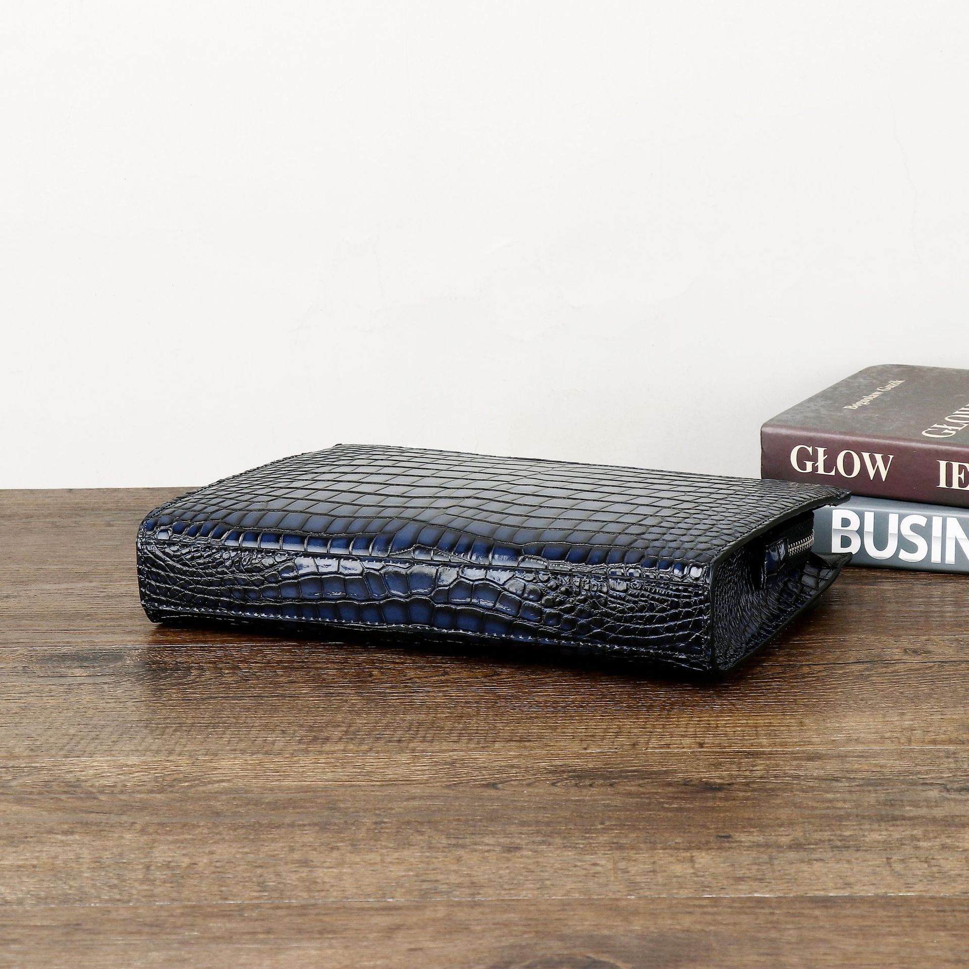 Túi clutch nam da cá sấu in họa tiết bụng cá sấu, ví cầm tay đa năng dung tích lớn, phong cách công sở chi tiết 2