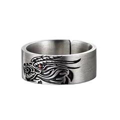 Temu熱賣祥龍戒指本命年生肖龍開口指環霸氣寬麵食指戒男士單身戒