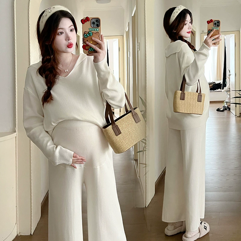 Set for pregnant, fashionable autumn demi-season sweater to go out, 2023, internet celebrity