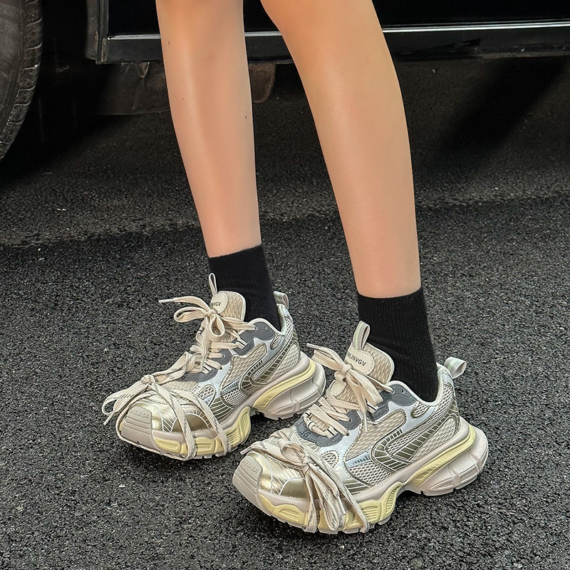 ins trendy Paris four generations chic color retro distressed daddy shoes Women's Spring and Autumn New catwalk platform casual sneaker