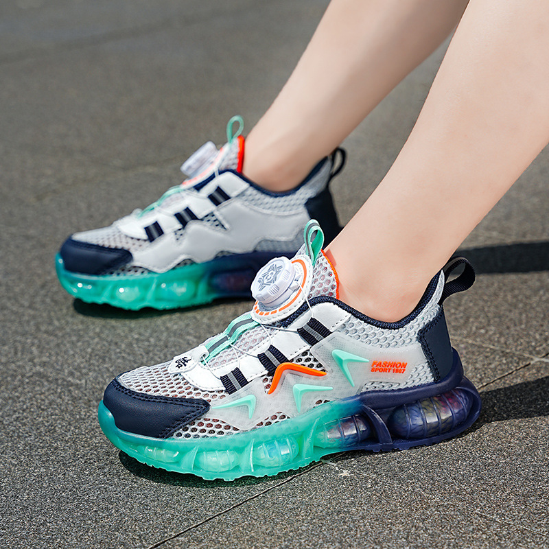 Zapatos para niños y niñas, malla transpirable, botones giratorios para niños, zapatos deportivos para niños de primavera y otoño