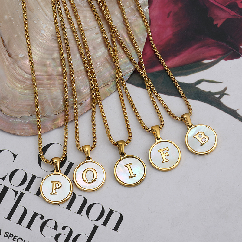 Fashion Letter Titanium Steel Plating Inlay Shell Pendant Necklace 1 Piece