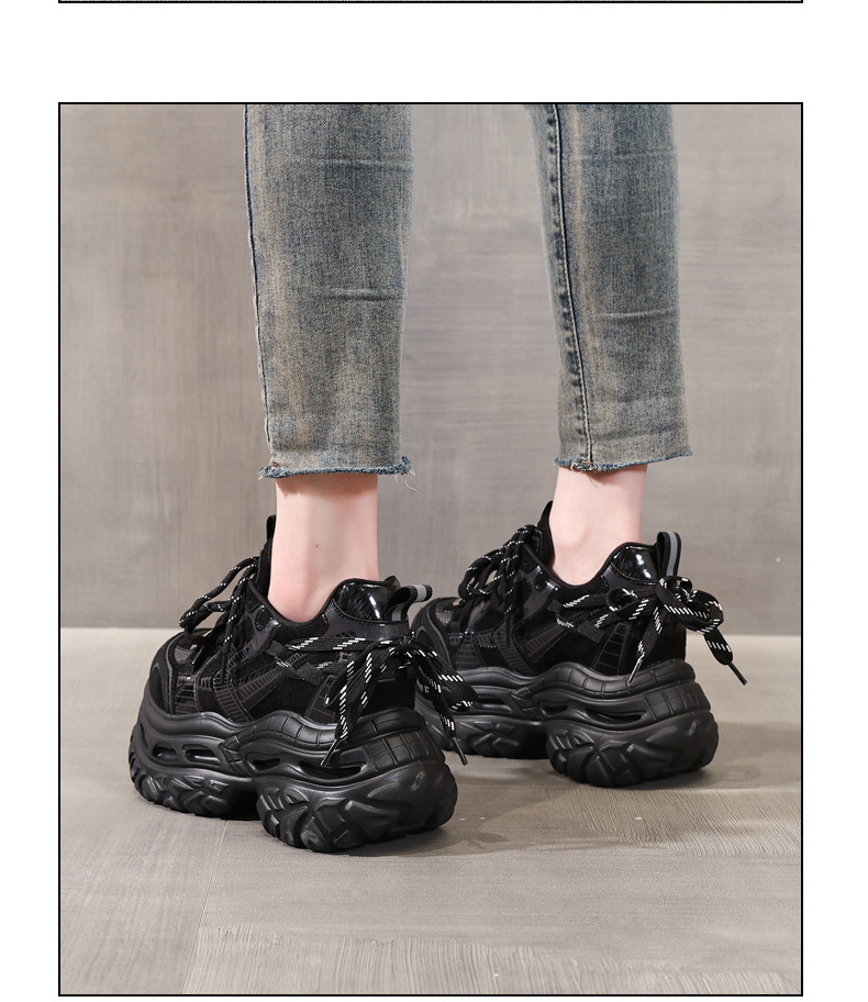 Giày sneaker nữ chunky đế dày tăng chiều cao phong cách thể thao — màu đen chi tiết 13