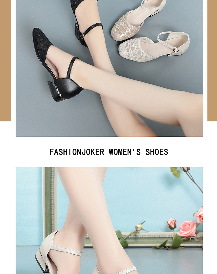 Sandal bít mũi nữ da thật lưới thoáng gót thấp — Màu be chi tiết 3