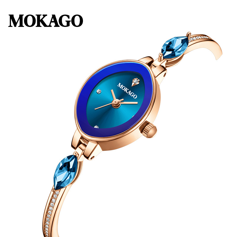 Mo Ya Gao Brand Elegant Light Luxury Women's Watch Jewelry Diamond-encrusted Waterproof Blue Crystal Simple Bracelet Women's Watch