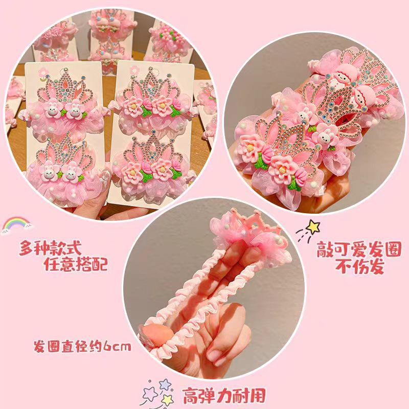 Niños super inmortal corona flor del intestino delgado correa de goma toque de cabeza rosa para niñas bebé cuerdas de cabeza de cola de caballo