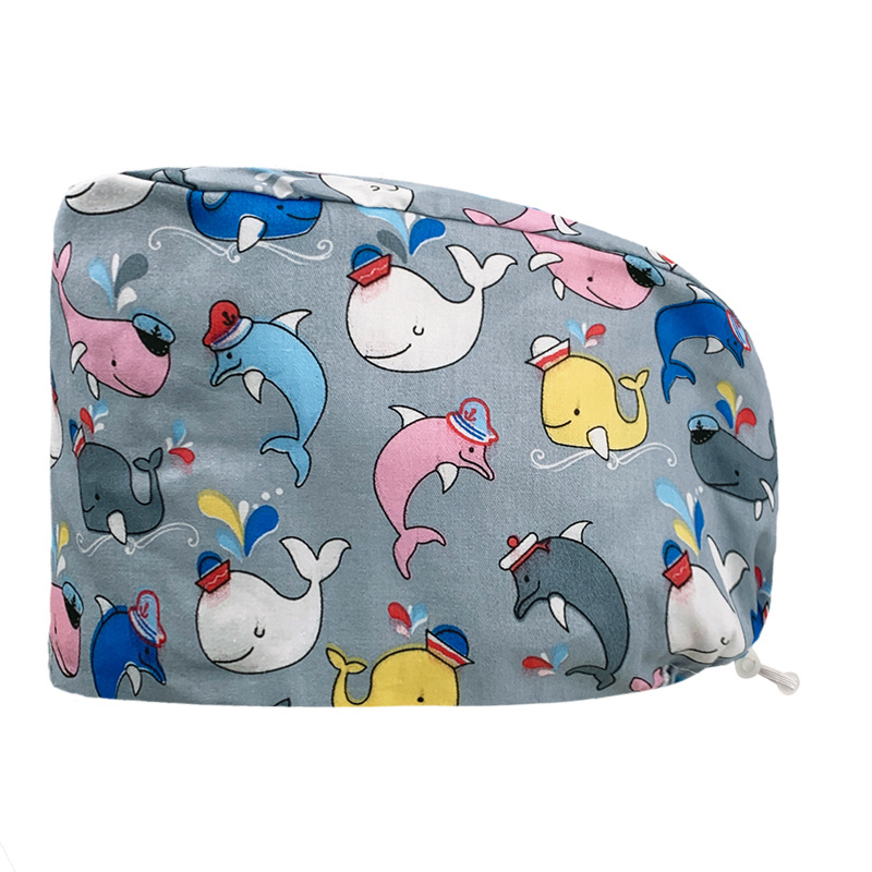 Gorro redondo de algodón puro para hombre y mujer, gorro bonito con estampado de UCI quirúrgico y hebilla, gorro de trabajo ajustable para médico y Hospital, gorro de enfermera