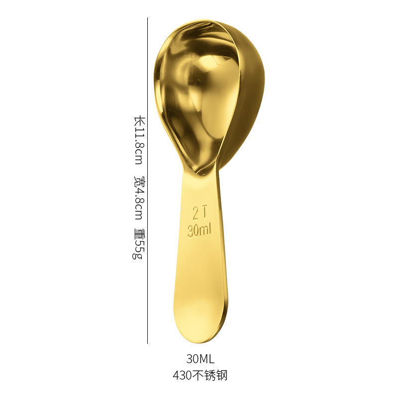 Cuchara de café en polvo de acero inoxidable 304 caliente transfronteriza con escala 30ml15ml herramienta para hornear cuchara de medición de granos de café