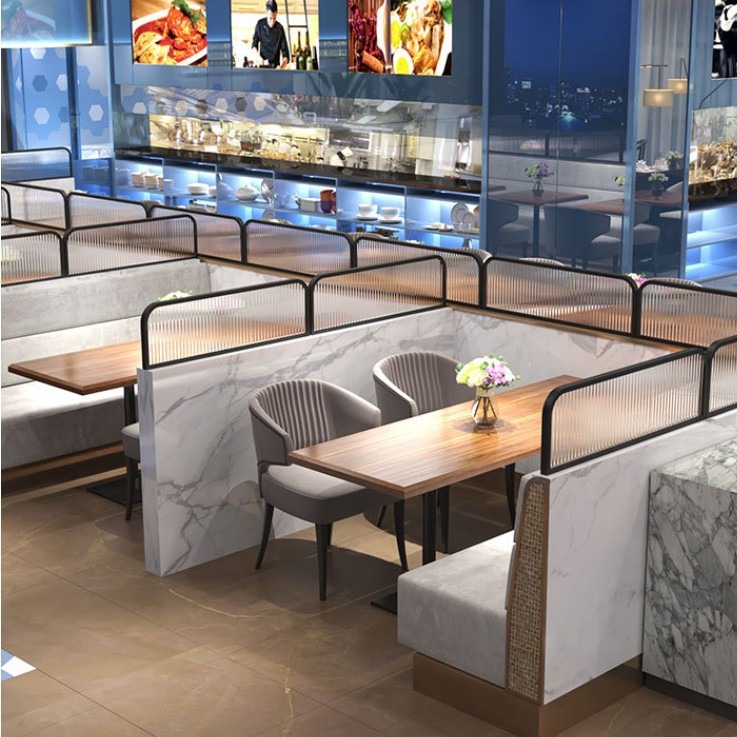 Restaurant booth partition barrier barbecue hotpot glass low screen fence modern light luxury private room shading decoration railing