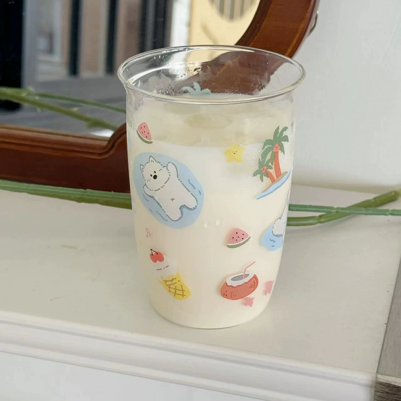 Летний INS ветер кокосовый щенок водяная чашка стекло стекло молочная чашка жирная чашка милый мультяшный стеклянный студент