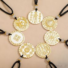999描金吉言吊坠百福圆牌银饼吊坠男女仿银项链吊牌 新中国风项链