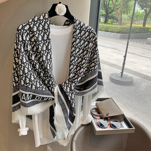 Classic D Letter Linen 130 Large Square Women's Summer New High-end Sense Scarf Thin Office Air Conditioning Shawl